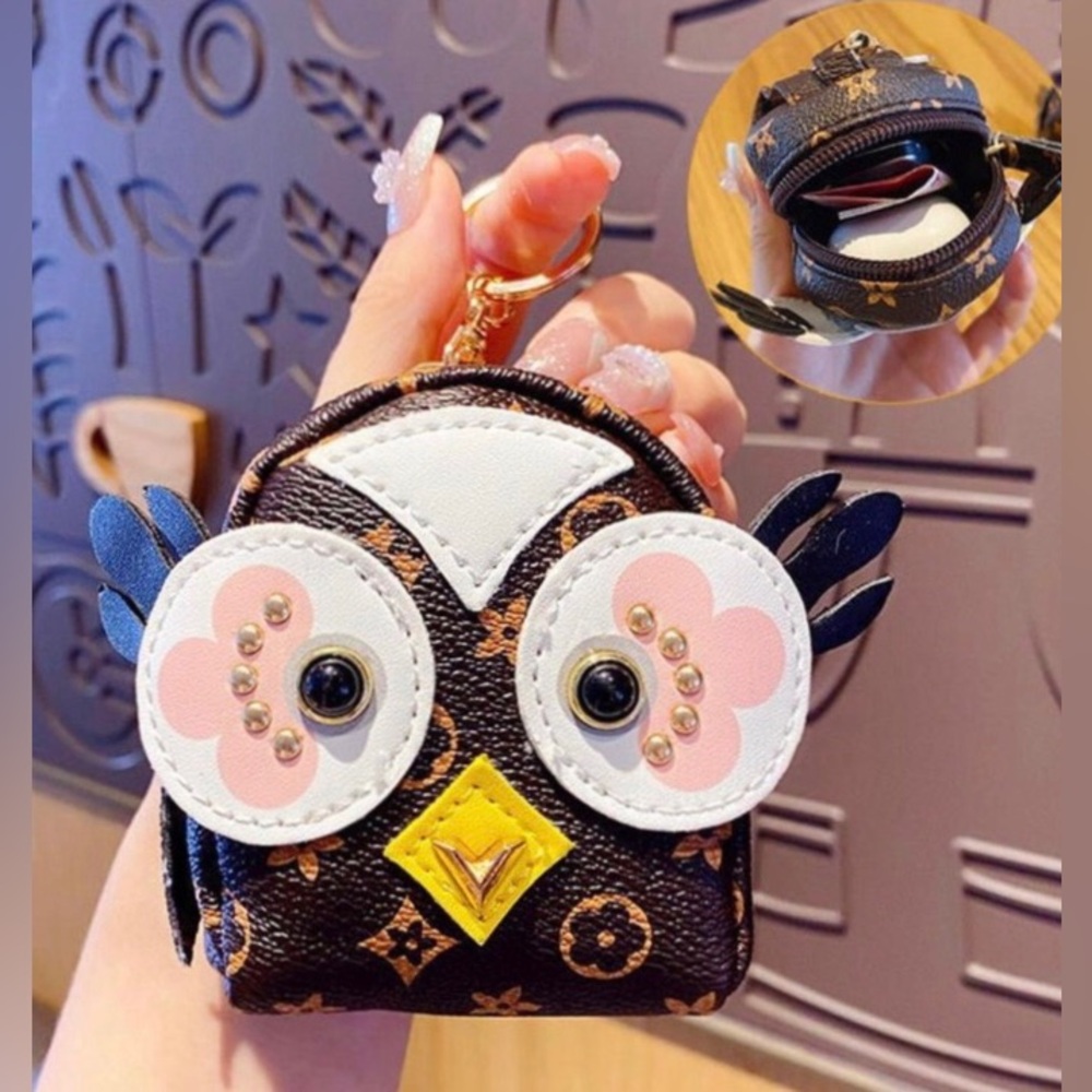 Owl Mini Backpack Coin Purse Keychain Bag Charm | Brown Check | Back To School